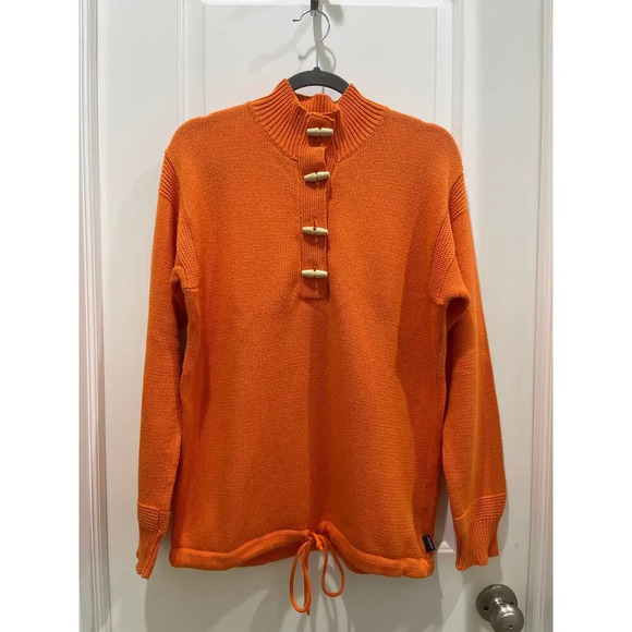 Lauren By Ralph Lauren Orange Fisherman Mock Neck Knit Sweater Sz S - Picture 1 of 7